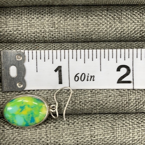 Taxco Sterling Silver Earrings with Beautiful Green Polished Stone/Glass - Picture 5 of 6